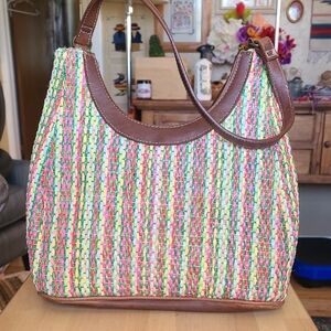 Relic Multicolor Woven Shoulder Bag with Brown Trim